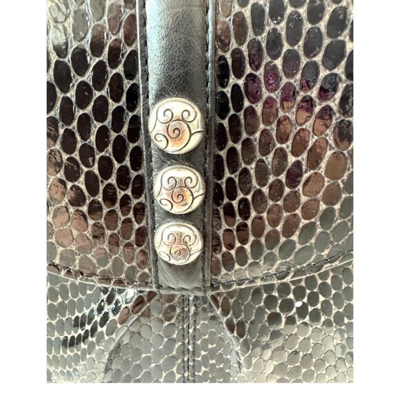 Brighton Black Snakeskin Emb. Leather Organizer Crossbody Bag w Silver Buttons - Picture 4 of 11